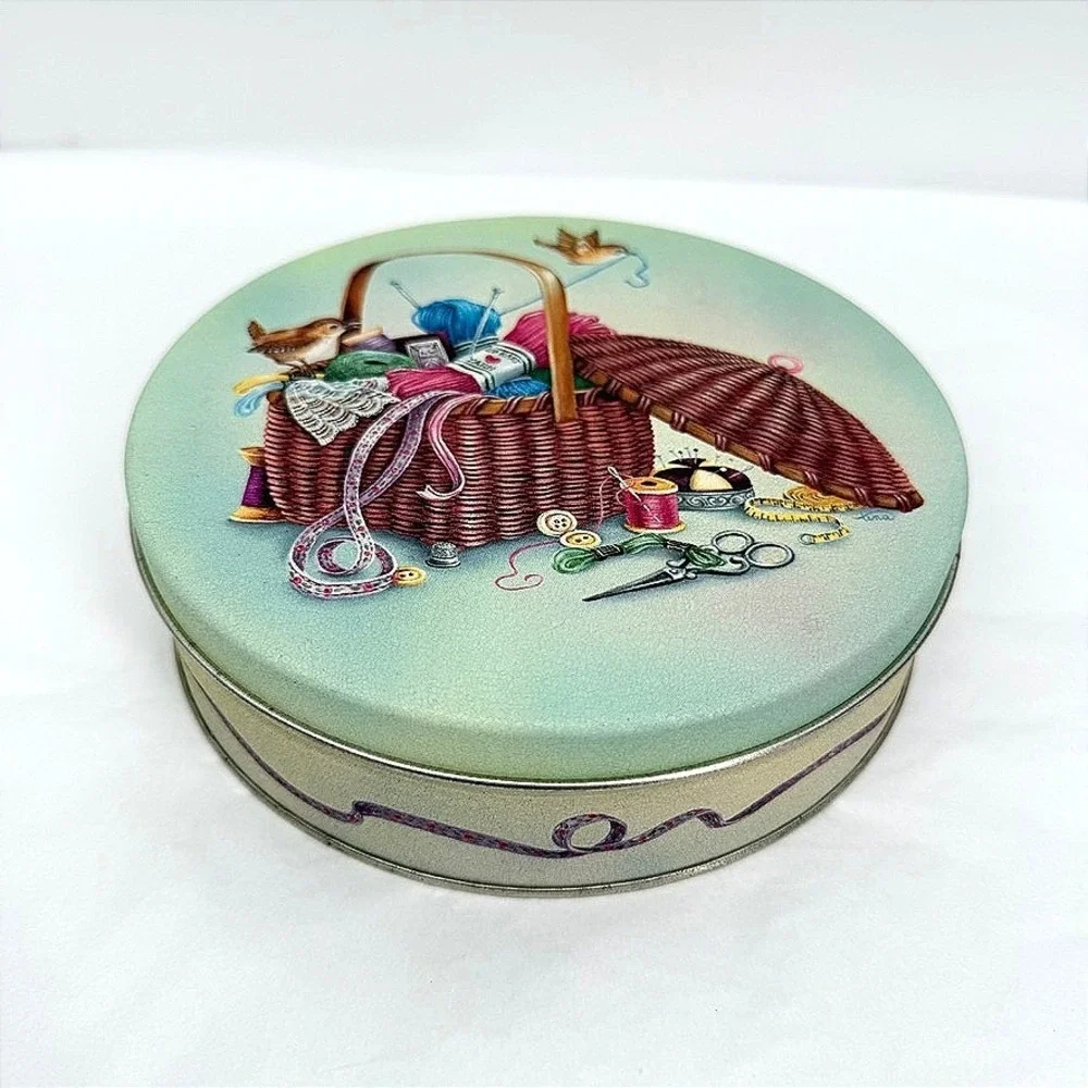 Vintage Round Floral Metal Tin 6.5